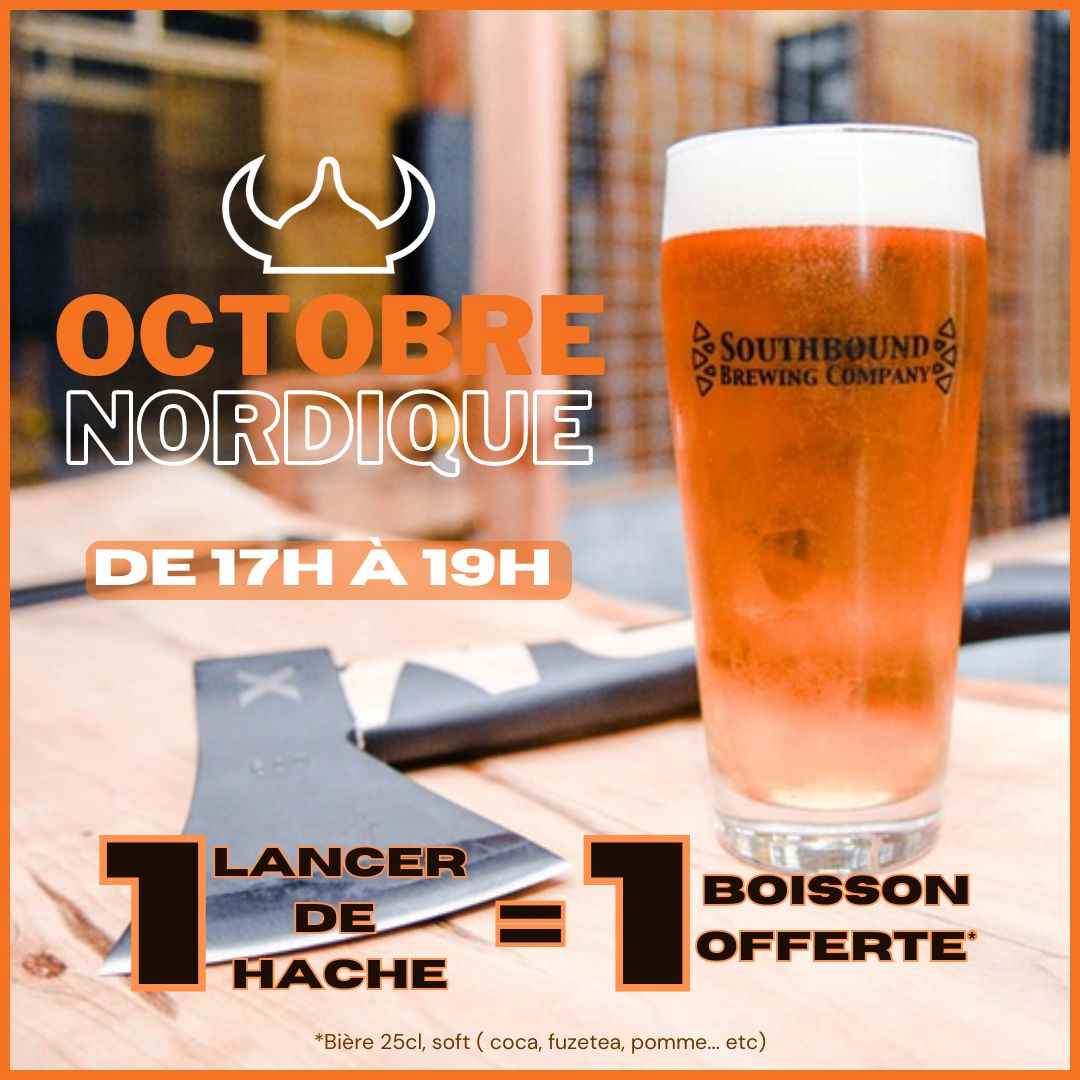 1 reservation de lancer de haches = 1 boisson offerte en octobre chez Karnage Club